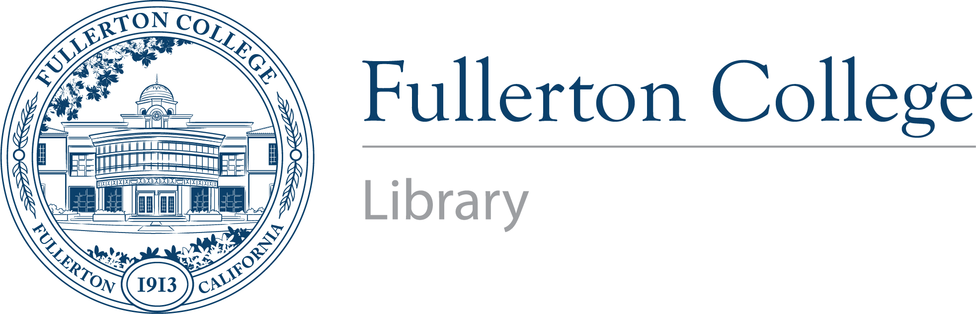 Fullerton College Library with college seal
